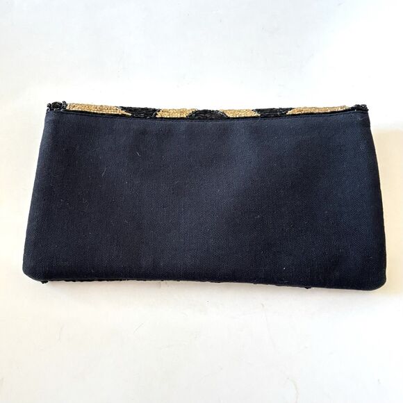 JANE MARIE Black Beaded Evening Clutch Bag with Gold Stars Design - Picture 5 of 8
